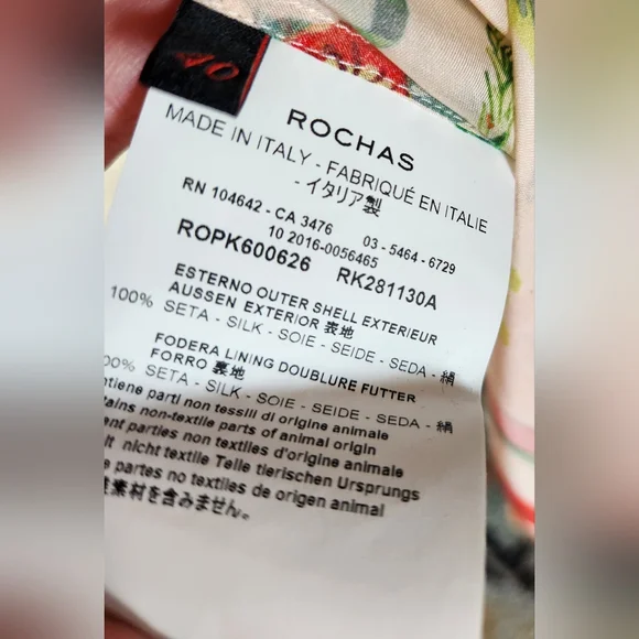 ROCHAS Gorgeous Silk ITALY Flowers Tie Bow Neck Luxury LS Sheer Blouse EUC LN 40 - Picture 15 of 16